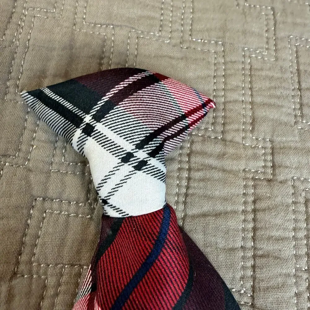 Red Black White Plaid Clip On Tie Toddler Boys Little Kid